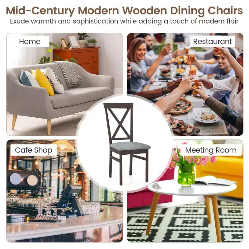 Costway Sedie da Pranzo Moderne Set di 2 con Struttura in Legno di Gomma Schienale Scavato per Cucina