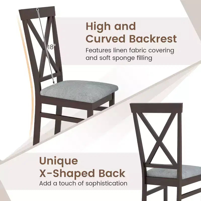 Costway Sedie da Pranzo Moderne Set di 2 con Struttura in Legno di Gomma Schienale Scavato per Cucina