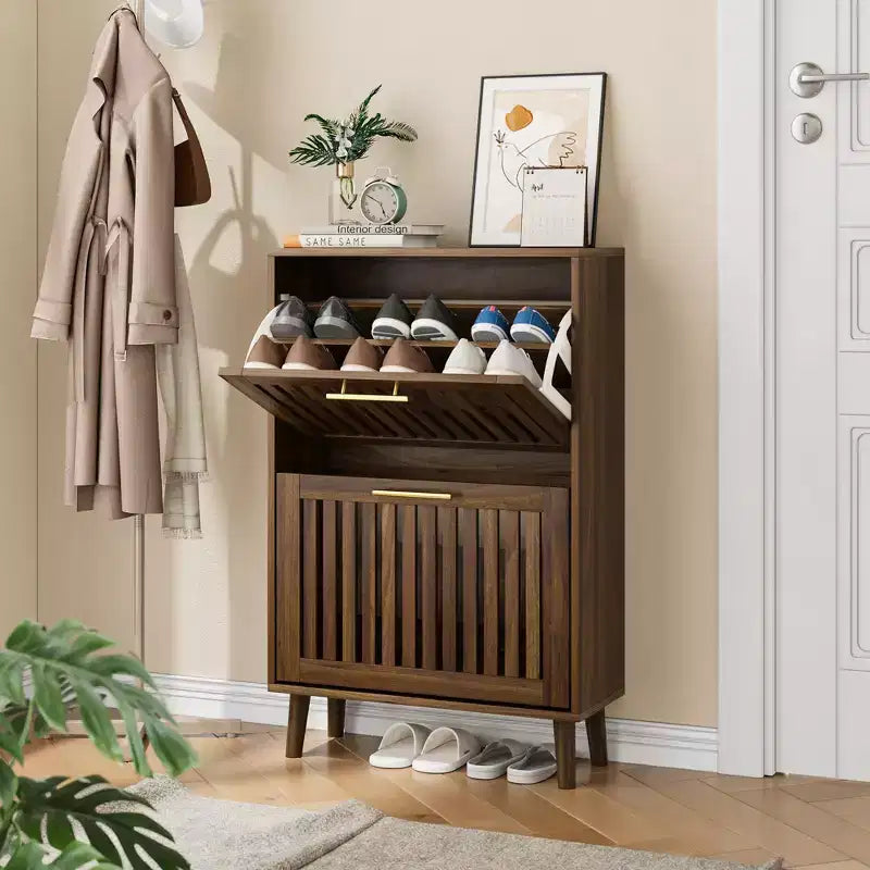 GDFStudio Alaric Mobile Scarpiera Moderna in Legno con 2 Cassetti a Ribalta