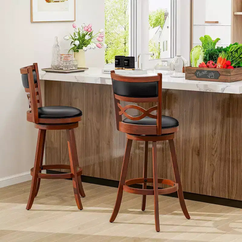 Set di 2 sgabelli da bar Costway da 74 cm con struttura in legno di gomma e seduta imbottita in similpelle
