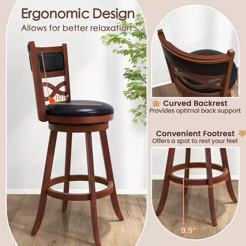 Set di 2 sgabelli da bar Costway da 74 cm con struttura in legno di gomma e seduta imbottita in similpelle