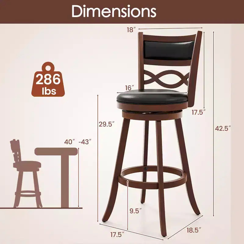 Set di 2 sgabelli da bar Costway da 74 cm con struttura in legno di gomma e seduta imbottita in similpelle