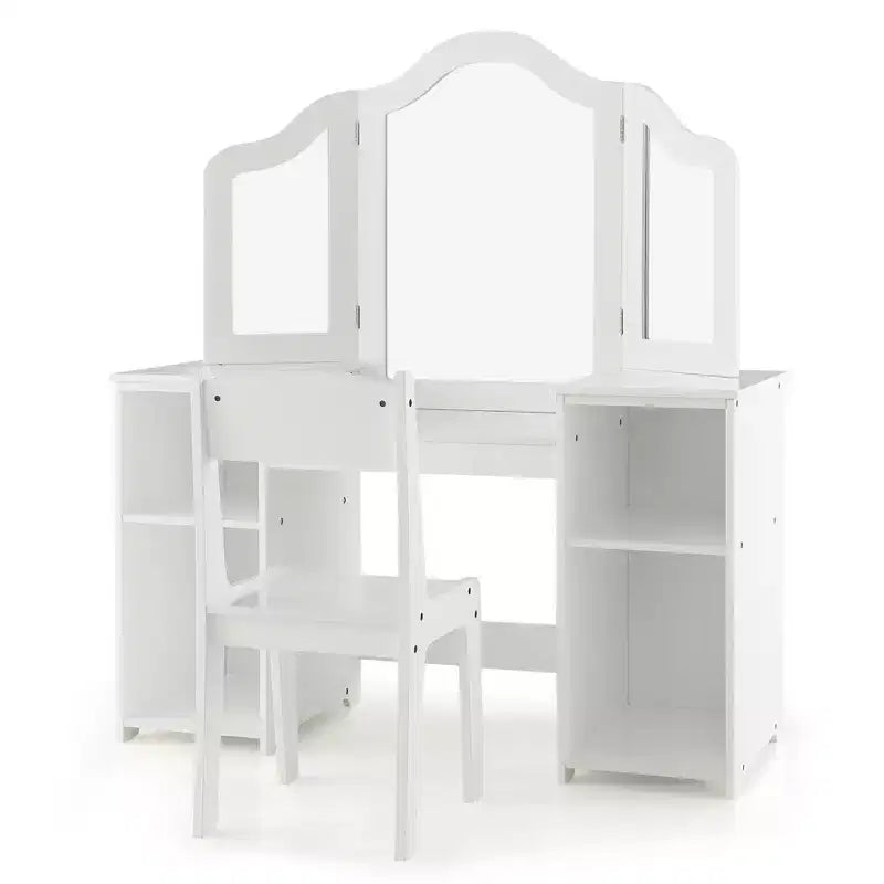 Costway Toeletta per bambini 2 in 1 Set scrivania e sedia trucco principessa con specchio triplo sicuro