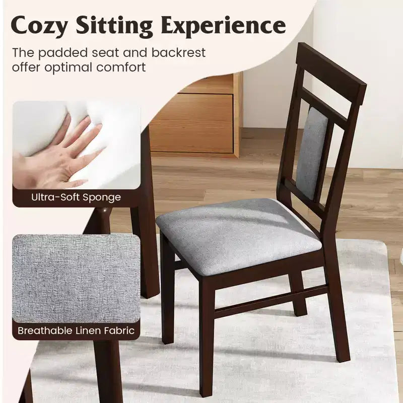 Costway Set di 4 Sedie da Pranzo Moderne con Sedile e Schienale Imbottiti, Gambe in Legno di Caucciù