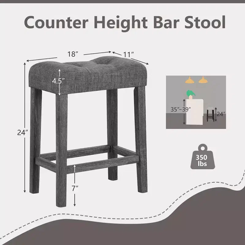 Costway Sgabelli da Bar da 24 Pollici, Set da 2, con Poggiapiedi e Struttura in Legno di Gomma per Isola da Cucina