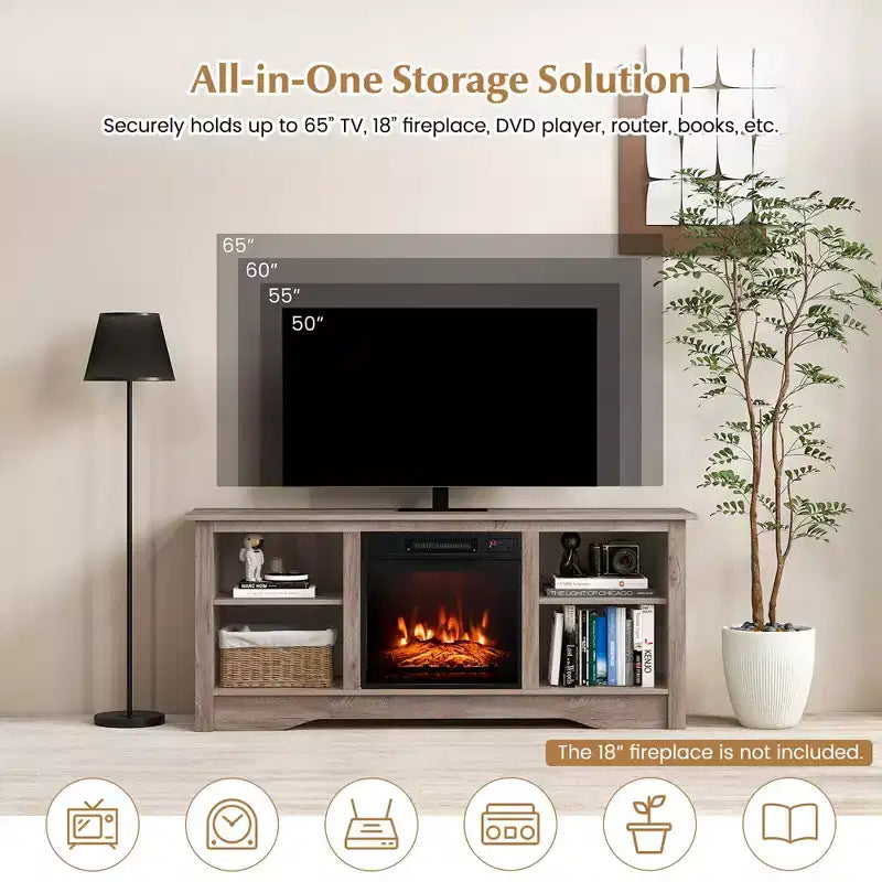 Mobile Porta TV Costway da 58" con 3 Ripiani Regolabili per TV fino a 65", Grigio