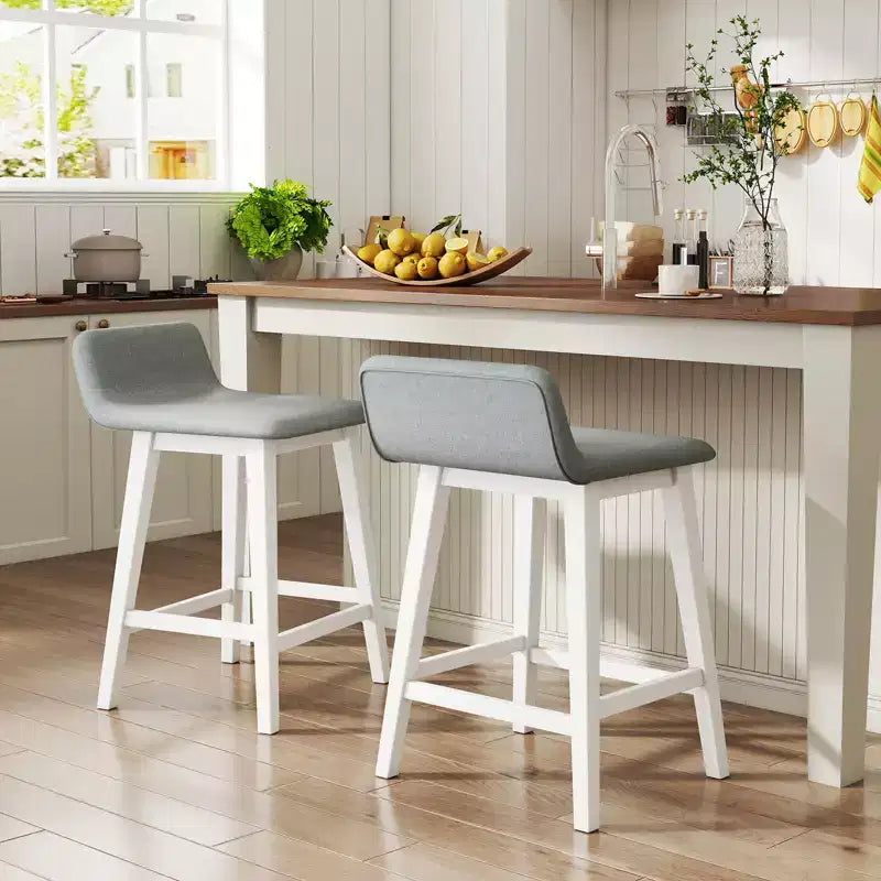 Costway 24 Sgabelli da Bar Imbottiti con Schienale Basso Poggiapiedi e Gambe in Legno per Isola Cucina