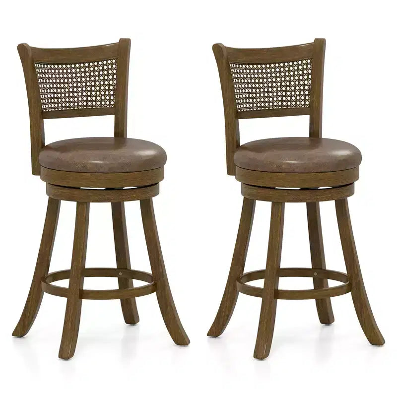 Sgabelli da bar set di 4 sgabelli girevoli da 63 cm con schienale in rattan PE altezza bancone Costway