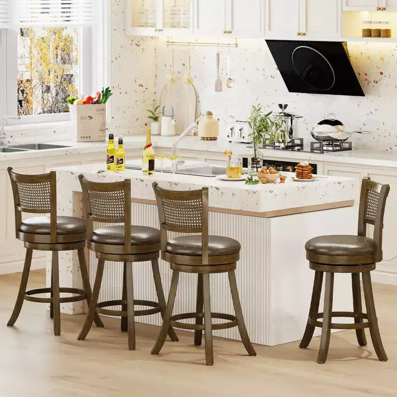 Sgabelli da bar set di 4 sgabelli girevoli da 63 cm con schienale in rattan PE altezza bancone Costway