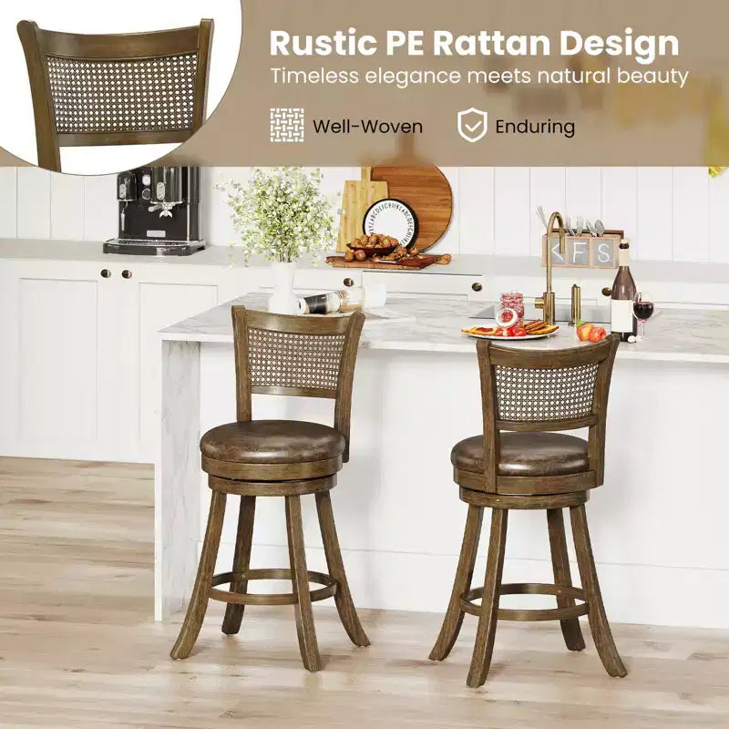 Sgabelli da bar set di 4 sgabelli girevoli da 63 cm con schienale in rattan PE altezza bancone Costway