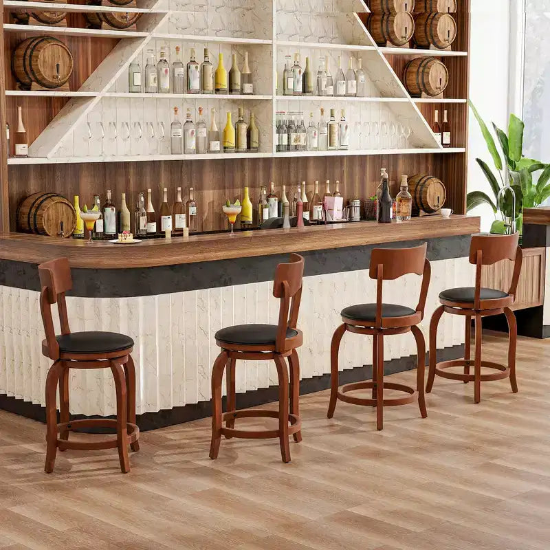 Costway Set di 4 Sgabelli da Bar Girevoli 24" con Telaio in Legno di Gomma, Seduta Imbottita e Poggiapiedi