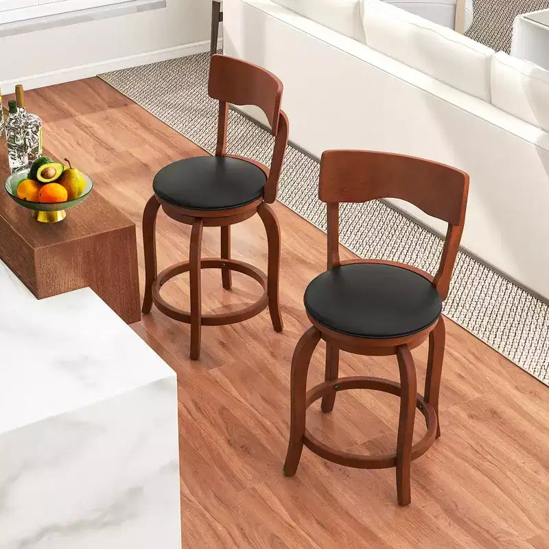 Costway Set di 4 Sgabelli da Bar Girevoli 24" con Telaio in Legno di Gomma, Seduta Imbottita e Poggiapiedi