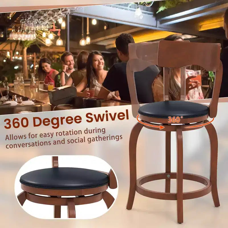 Costway Set di 4 Sgabelli da Bar Girevoli 24" con Telaio in Legno di Gomma, Seduta Imbottita e Poggiapiedi