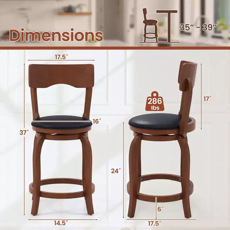 Costway Set di 4 Sgabelli da Bar Girevoli 24" con Telaio in Legno di Gomma, Seduta Imbottita e Poggiapiedi