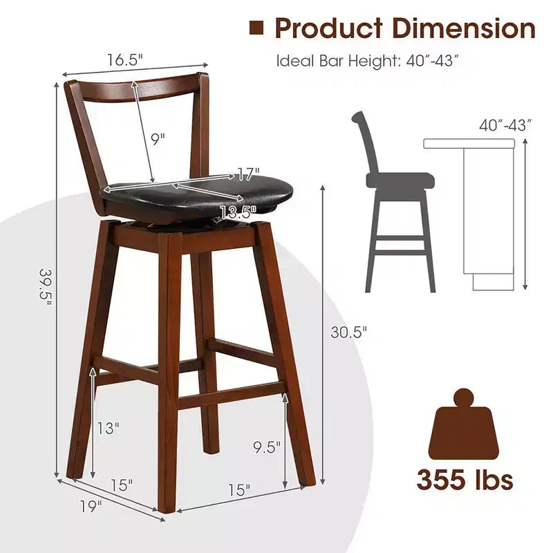 Sgabelli da bar girevoli Costway, set da 4, altezza 30,5, in pelle PU imbottita, da cucina