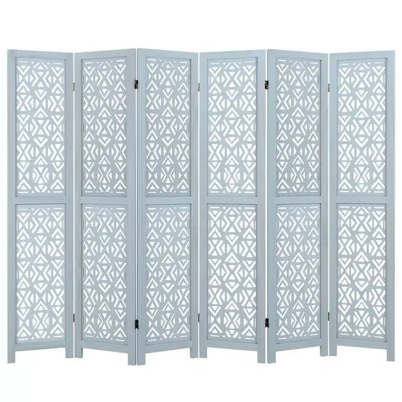 Costway 6-Panel Wooden Room Divider w/ Carved Cutout Pattern & Solid Wood Frame