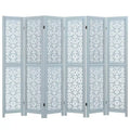 Costway 6-Panel Wooden Room Divider w/ Carved Cutout Pattern & Solid Wood Frame