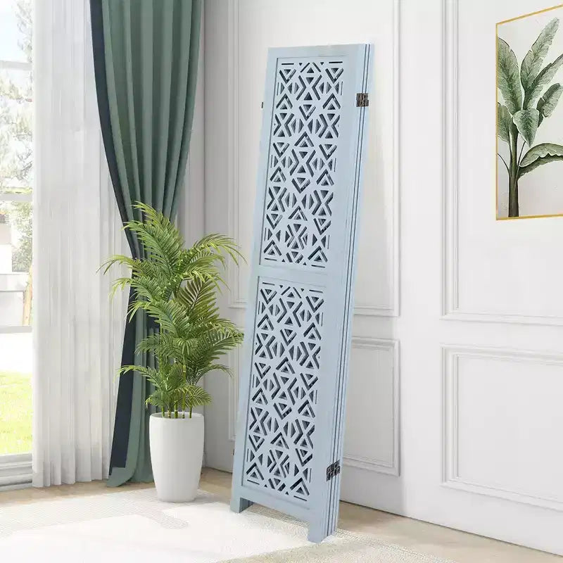 Costway 6-Panel Wooden Room Divider w/ Carved Cutout Pattern & Solid Wood Frame