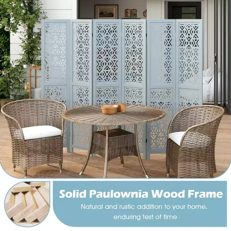 Costway 6-Panel Wooden Room Divider w/ Carved Cutout Pattern & Solid Wood Frame