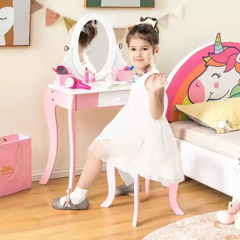 Costway Toeletta Giocattolo per Bambini con Specchio e Lavagna 2-in-1