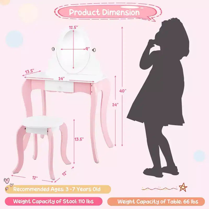 Costway Toeletta Giocattolo per Bambini con Specchio e Lavagna 2-in-1