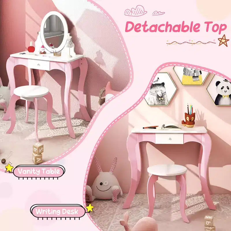 Costway Toeletta Giocattolo per Bambini con Specchio e Lavagna 2-in-1