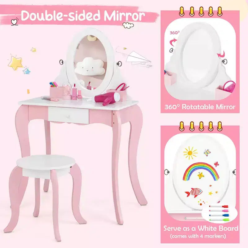 Costway Toeletta Giocattolo per Bambini con Specchio e Lavagna 2-in-1