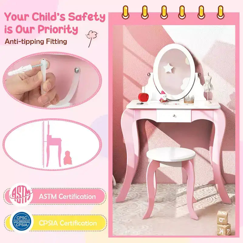 Costway Toeletta Giocattolo per Bambini con Specchio e Lavagna 2-in-1