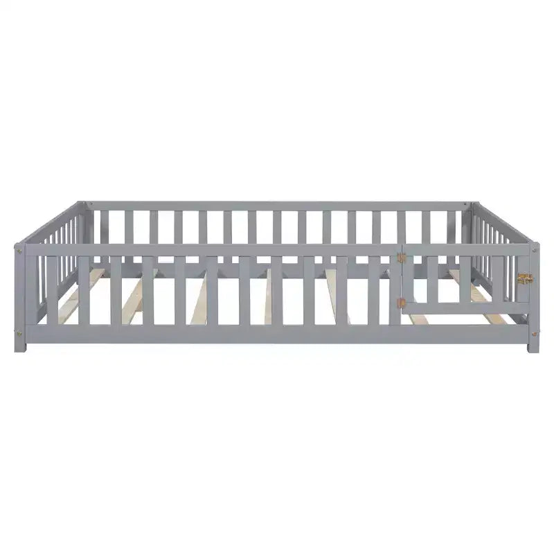TUYOHW Full Size Toddler Floor Bed for Kids with Support Slats and Door,Modern Montessori Bed with Guardrails for Bedroom