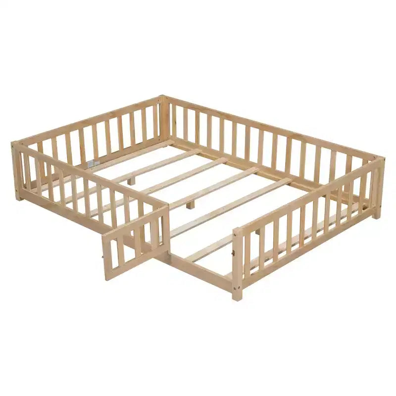 TUYOHW Full Size Toddler Floor Bed for Kids with Support Slats and Door,Modern Montessori Bed with Guardrails for Bedroom