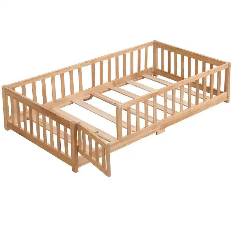TUYOHW Letto a Pavimento per Bambini con Porta, Letto Montessori a Casetta Moderno con Recinzione per la Camera da Letto