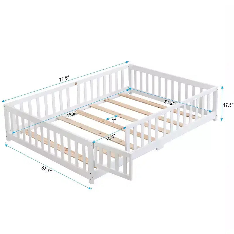 TUYOHW Letto a Pavimento per Bambini con Porta, Letto Montessori a Casetta Moderno con Recinzione per la Camera da Letto
