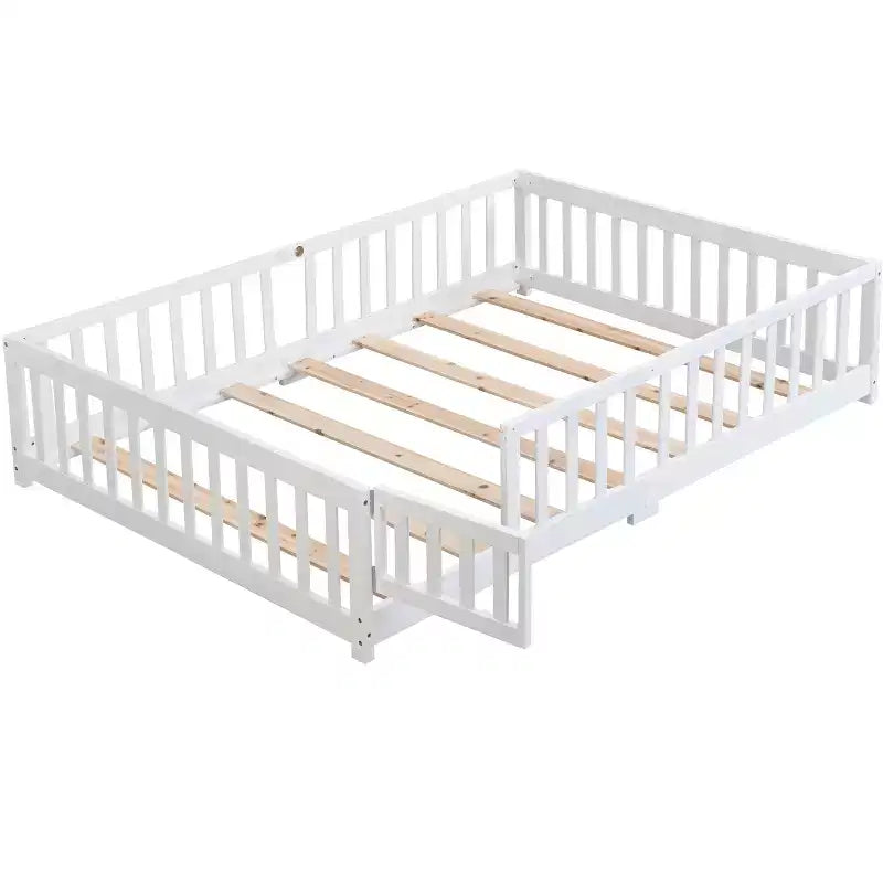 TUYOHW Letto a Pavimento per Bambini con Porta, Letto Montessori a Casetta Moderno con Recinzione per la Camera da Letto