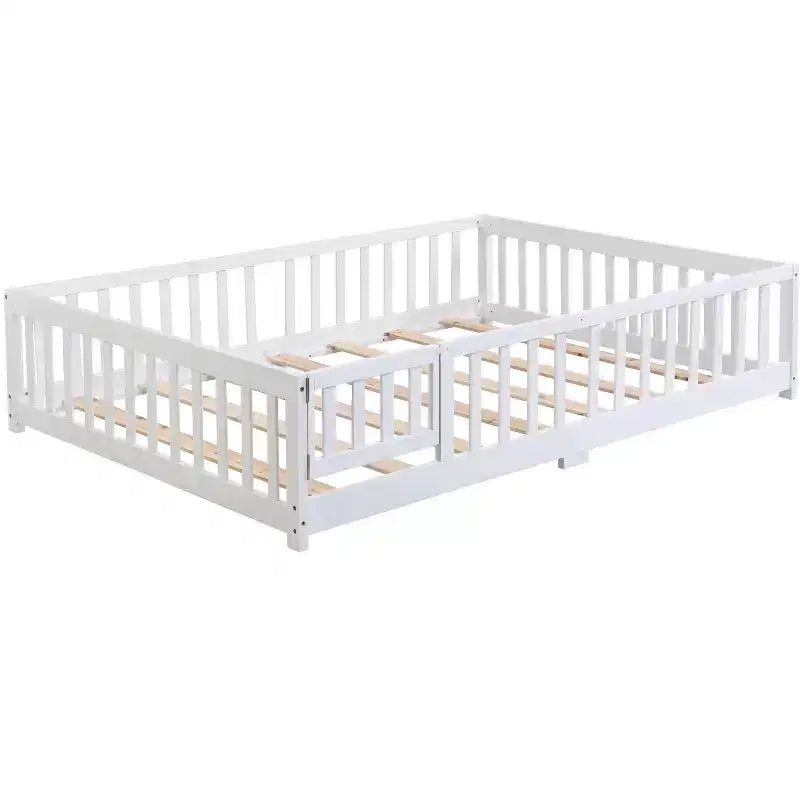 TUYOHW Letto a Pavimento per Bambini con Porta, Letto Montessori a Casetta Moderno con Recinzione per la Camera da Letto