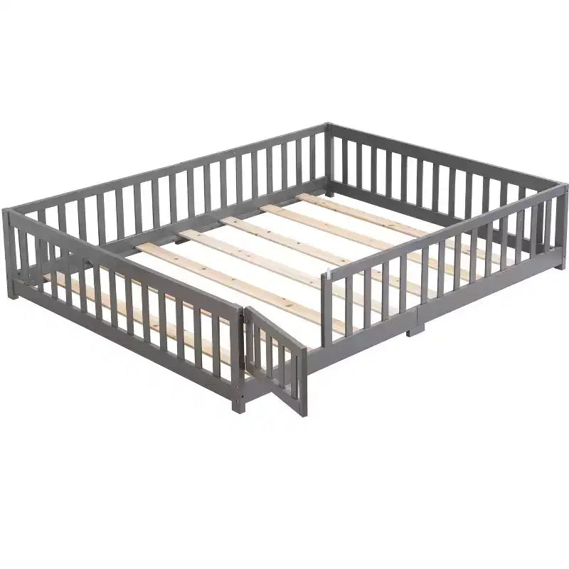 TUYOHW Letto a Pavimento per Bambini con Porta, Letto Montessori a Casetta Moderno con Recinzione per la Camera da Letto