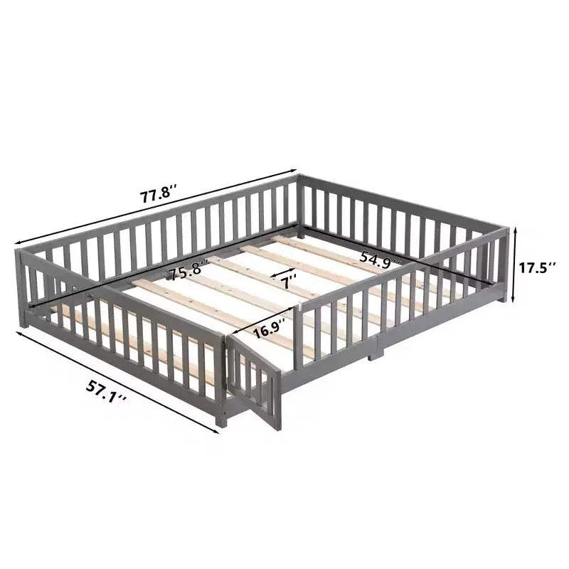 TUYOHW Letto a Pavimento per Bambini con Porta, Letto Montessori a Casetta Moderno con Recinzione per la Camera da Letto