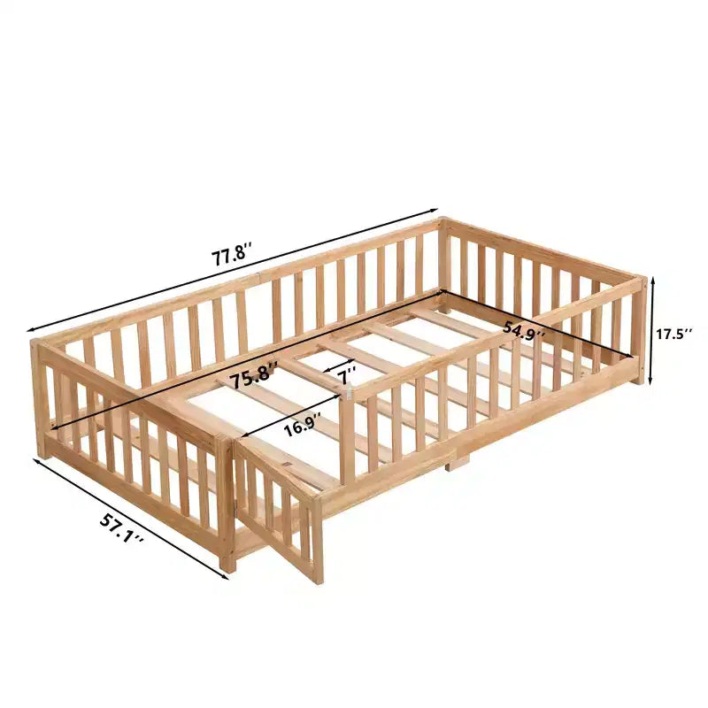 TUYOHW Letto a Pavimento per Bambini con Porta, Letto Montessori a Casetta Moderno con Recinzione per la Camera da Letto