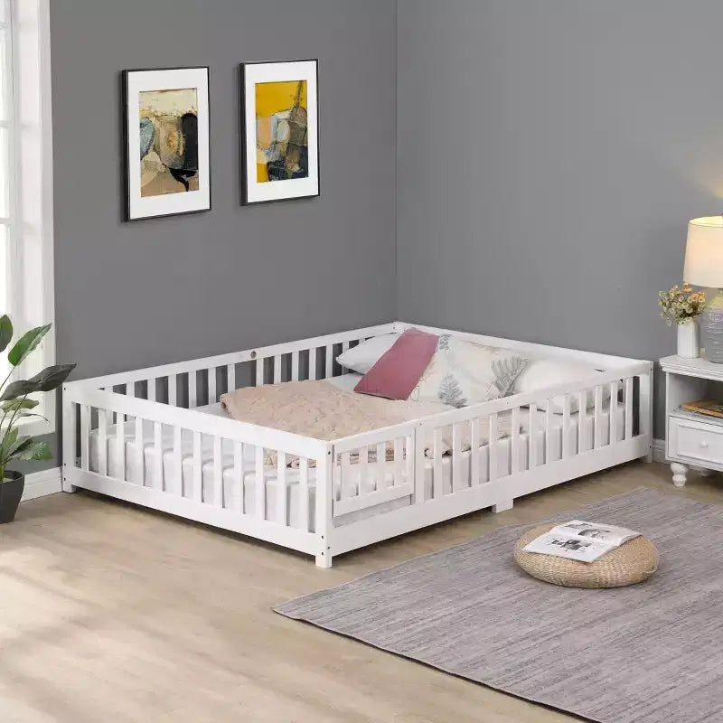 TUYOHW Letto a Pavimento per Bambini con Porta, Letto Montessori a Casetta Moderno con Recinzione per la Camera da Letto