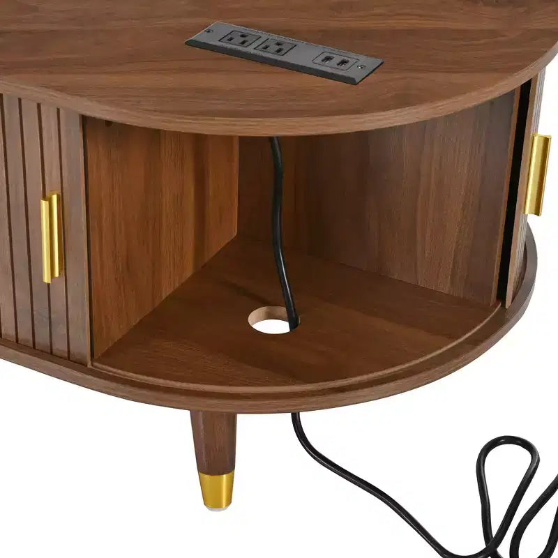 Set mobile TV da fattoria con tavolino da caffè per TV da 80 pollici, mobile TV scanalato con ante scorrevoli, centro di intrattenimento ovale con gambe in legno