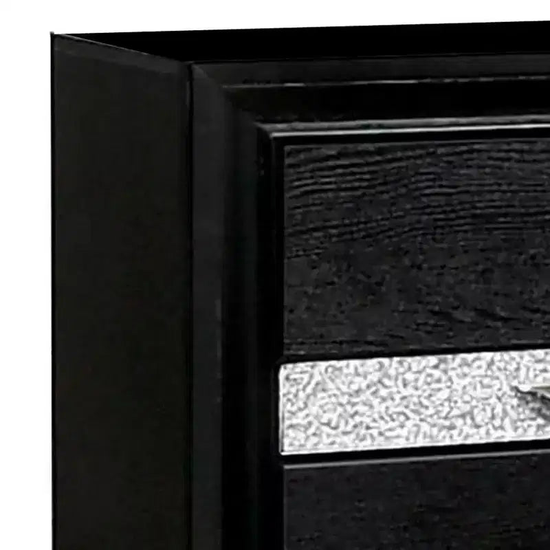 Comodino Royal Hampton nero con profili argento e 1 cassetto portagioie