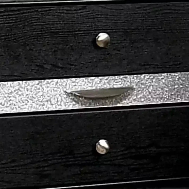 Comodino Royal Hampton nero con profili argento e 1 cassetto portagioie