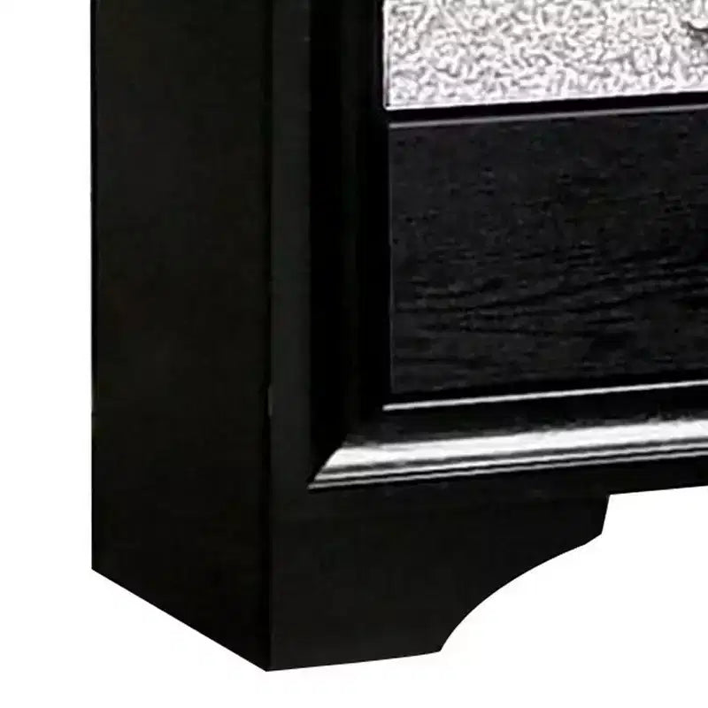 Comodino Royal Hampton nero con profili argento e 1 cassetto portagioie