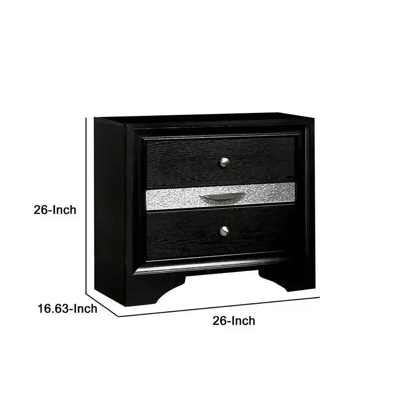 Comodino Royal Hampton nero con profili argento e 1 cassetto portagioie