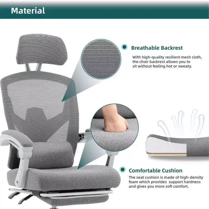 TUYOHW Sedia da Ufficio Ergonomica con Poggiapiedi, Sedia da Scrivania Alta con Schienale in Rete, Poggiatesta e Supporto Lombare Regolabili per Ufficio Domestico, Capacità 125 kg
