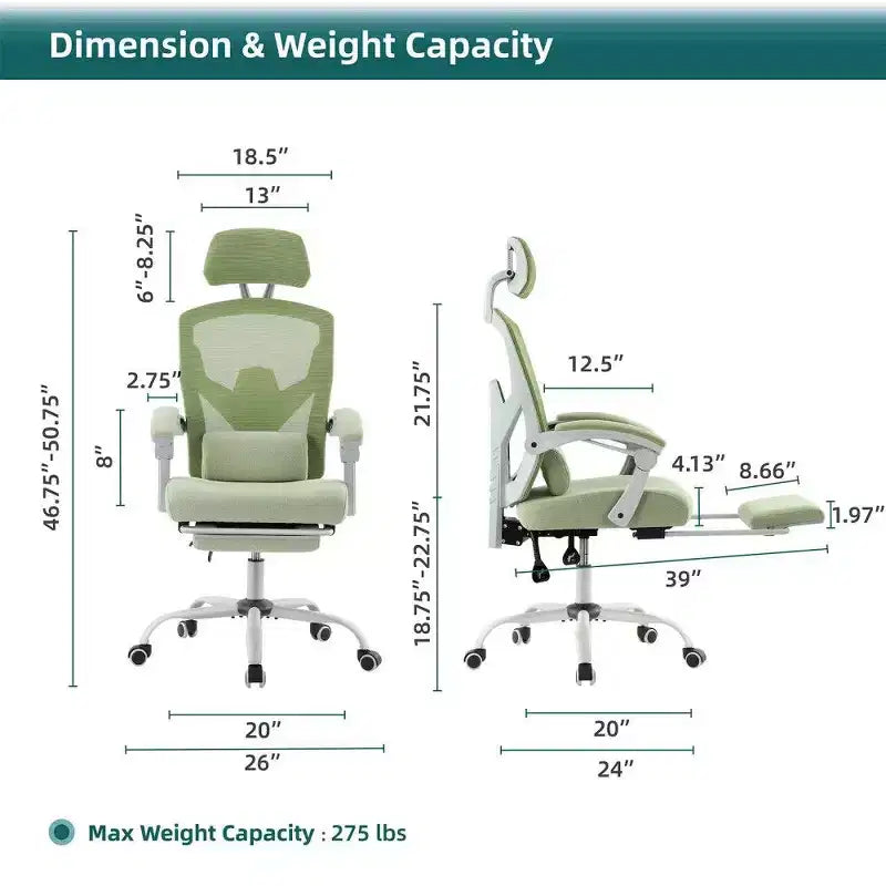 TUYOHW Sedia da Ufficio Ergonomica con Poggiapiedi, Sedia da Scrivania Alta con Schienale in Rete, Poggiatesta e Supporto Lombare Regolabili per Ufficio Domestico, Capacità 125 kg