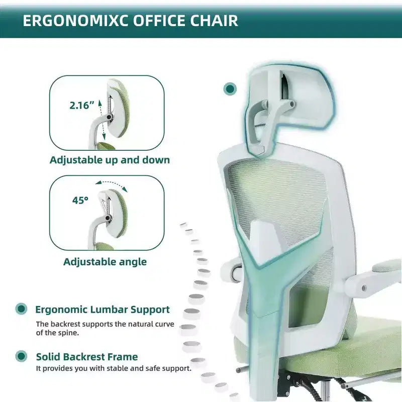 TUYOHW Sedia da Ufficio Ergonomica con Poggiapiedi, Sedia da Scrivania Alta con Schienale in Rete, Poggiatesta e Supporto Lombare Regolabili per Ufficio Domestico, Capacità 125 kg