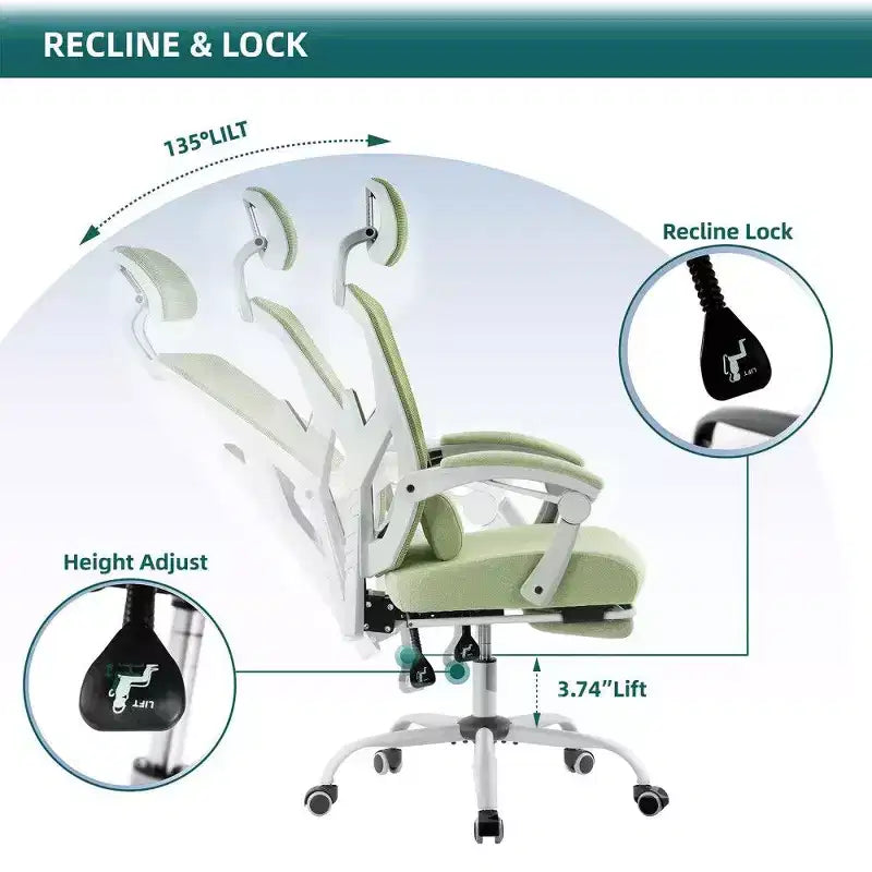 TUYOHW Sedia da Ufficio Ergonomica con Poggiapiedi, Sedia da Scrivania Alta con Schienale in Rete, Poggiatesta e Supporto Lombare Regolabili per Ufficio Domestico, Capacità 125 kg