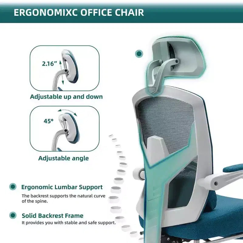 TUYOHW Sedia da Ufficio Ergonomica con Poggiapiedi, Sedia da Scrivania Alta con Schienale in Rete, Poggiatesta e Supporto Lombare Regolabili per Ufficio Domestico, Capacità 125 kg