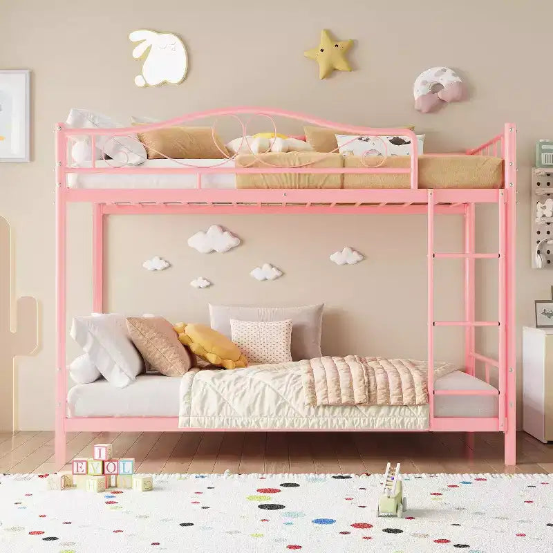 Letto a castello in metallo "Twin Over Twin", 180 kg di portata, con ringhiera di sicurezza, design salvaspazio, non richiede la rete, montaggio facile, letto silenzioso per bambini