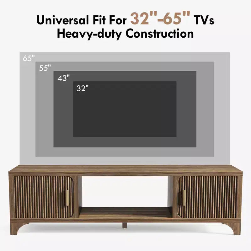 Mobile TV moderno di metà secolo SUGIFT per TV da 55-65 pollici, console multimediale Boho con ante scanalate, armadietti e ripiano aperto